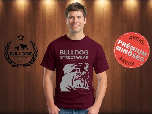 Bulldog Streetwear Férfi Póló - Bordóvörös XL Méret - BSW Est.2014. angol bulldog mintával 
