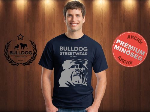 Bulldog Streetwear Férfi Póló - Sötétkék L Méret - BSW Est.2014. angol bulldog mintával 