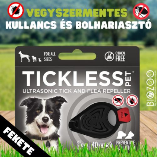 Tickless - Vegyszermentes ultrahangos kullancs- és bolhariasztó medál kutyáknak és macskáknak, TICKLESS - fekete