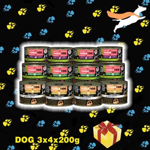 PettBullDog® Test The Best Taste "Small" 3 ízű KÓSTOLÓ csomag SzuperKutyáknak (3 íz X 4 db) 200g (4 db. Vaddisznó, 4 db. Nyúl, 4 db. Hypoallergén-Bárány, barna rizzsel)