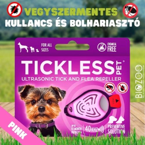 Vegyszermentes ultrahangos kullancs- és bolhariasztó medál kutyáknak és macskáknak, TICKLESS - pink