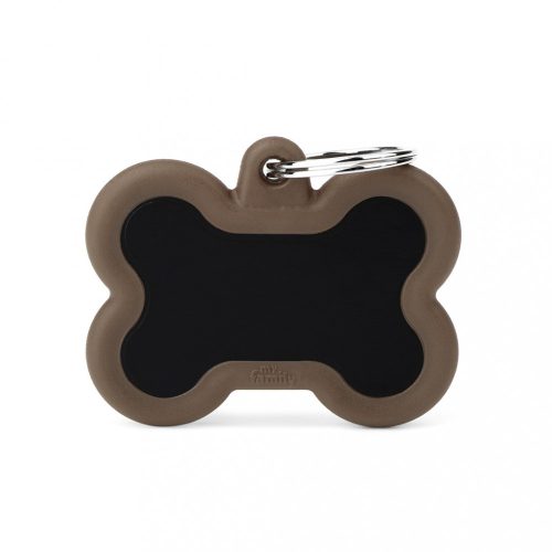 Gravírozható Biléta - Csont formájú Szilikon Barna-Fekete - Egyedi Biléta Dog ID - Hushtag Collection