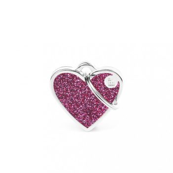   Gravírozható Biléta - Szív Glitteres Rózsaszín - Egyedi Biléta Dog ID - Shine Collection