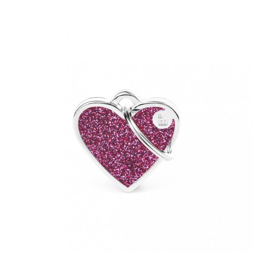 Gravírozható Biléta - Szív Glitteres Rózsaszín - Egyedi Biléta Dog ID - Shine Collection