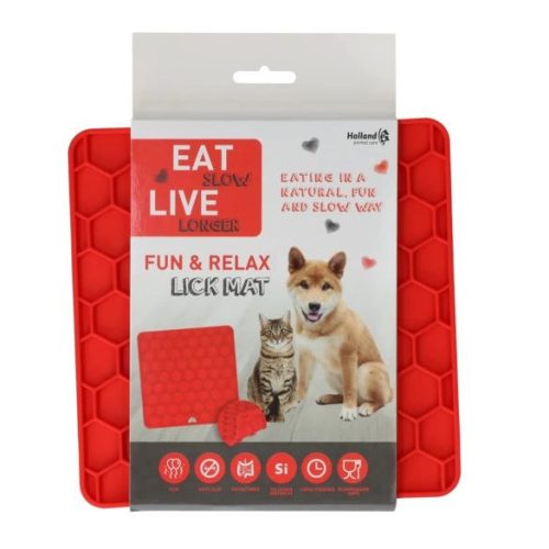  EAT SLOW LIVE LONGER Fun & Relax Lick Mat Piros  23 x 19 cm - közepes és nagyobb testű kutyák részére