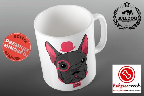 Bulldogos Bögre - Rózsaszín kalapos francia bulldog grafikával