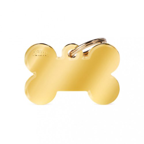 Gravírozható Biléta - Csont formájú Gold Aranyozott Nagy méret L - Egyedi Biléta Dog ID