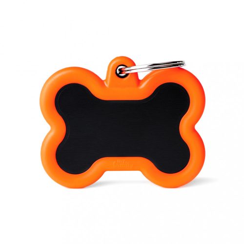 Gravírozható Biléta - Csont formájú Szilikon Narancs-Fekete - Egyedi Biléta Dog ID - Hushtag Collection