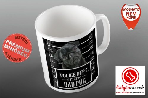 Mopszos Bögre - Fekete Mopsz Black Pug Police grafikával