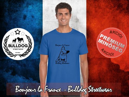 Bulldog Streetwear Férfi Póló - Bonjour la France mintával  Szín: Neon Blue