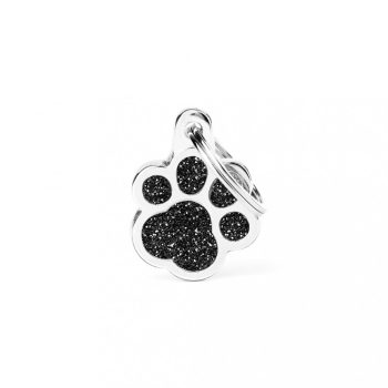   Gravírozható Biléta - Tappancs Glitteres Fekete - Egyedi Biléta Dog ID - Shine Collection