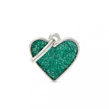   Gravírozható Biléta - Szív Glitteres Zöld - Egyedi Biléta Dog ID - Shine Collection