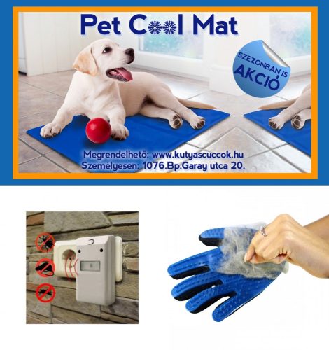 Pet Cool Mat Hűsítő matrac 65x50 + Pest Repelling Aid Rovarriasztó + Ötujjas Szőrápoló kesztyű AKCIÓS CSOMAG RAKTÁRRÓL!
