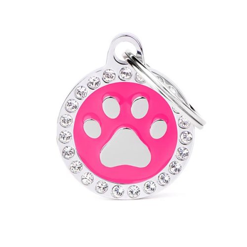 Gravírozható Biléta - Swarovski Kristályos Mancs - Egyedi Biléta Dog ID - 