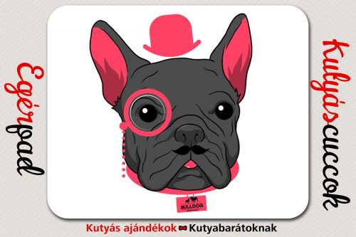 Bulldogos Egérpad - Rózsaszín kalapos francia bulldog grafikával