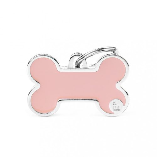 Gravírozható Biléta - Csont formájú Handmade Rózsaszín Nagy méret L - Egyedi Biléta Dog ID